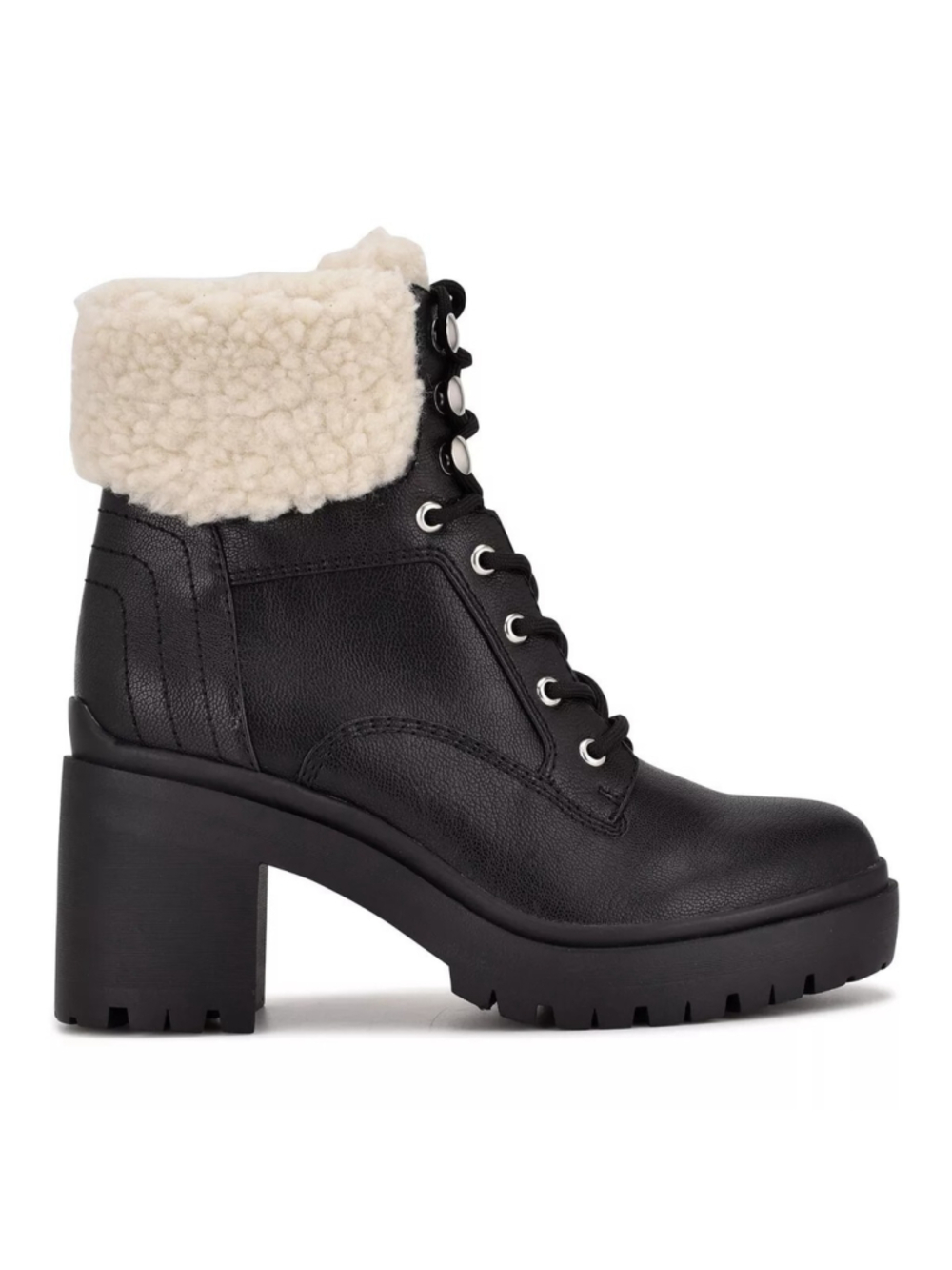 Nine West Size 8 Quinine Women's Block Heel Combat Boots Sherpa Lining MSRP $89
